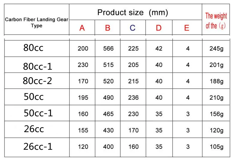 26CC 50CC 80CC Carbon Fiber Landing Gear Extra 260# for RC Fix Wing Gas Model Airplane