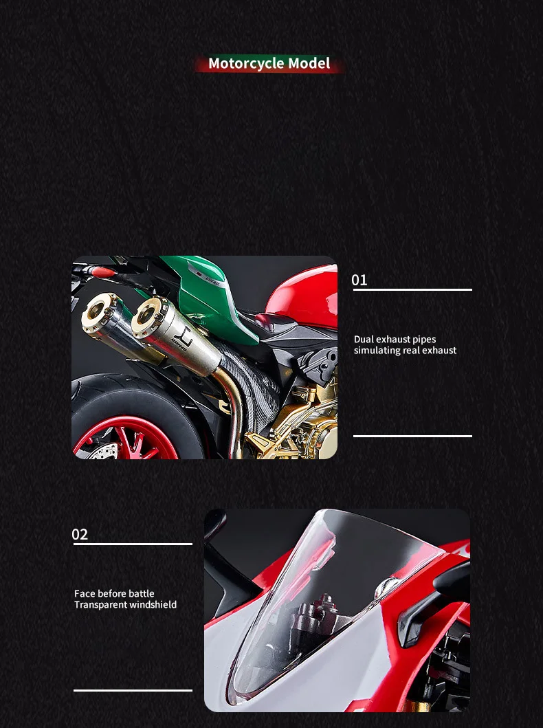 Key Start 1:9 1199 Panigale Alloy Sports Motorcycle Model Diecast Track Racing Motorcycle Model With Spray Sound Light Kids Toys