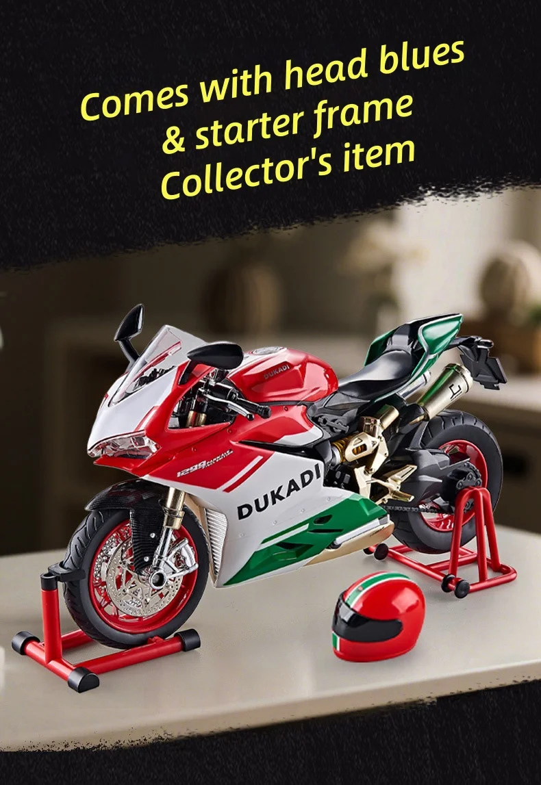Key Start 1:9 1199 Panigale Alloy Sports Motorcycle Model Diecast Track Racing Motorcycle Model With Spray Sound Light Kids Toys