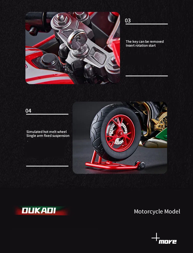 Key Start 1:9 1199 Panigale Alloy Sports Motorcycle Model Diecast Track Racing Motorcycle Model With Spray Sound Light Kids Toys