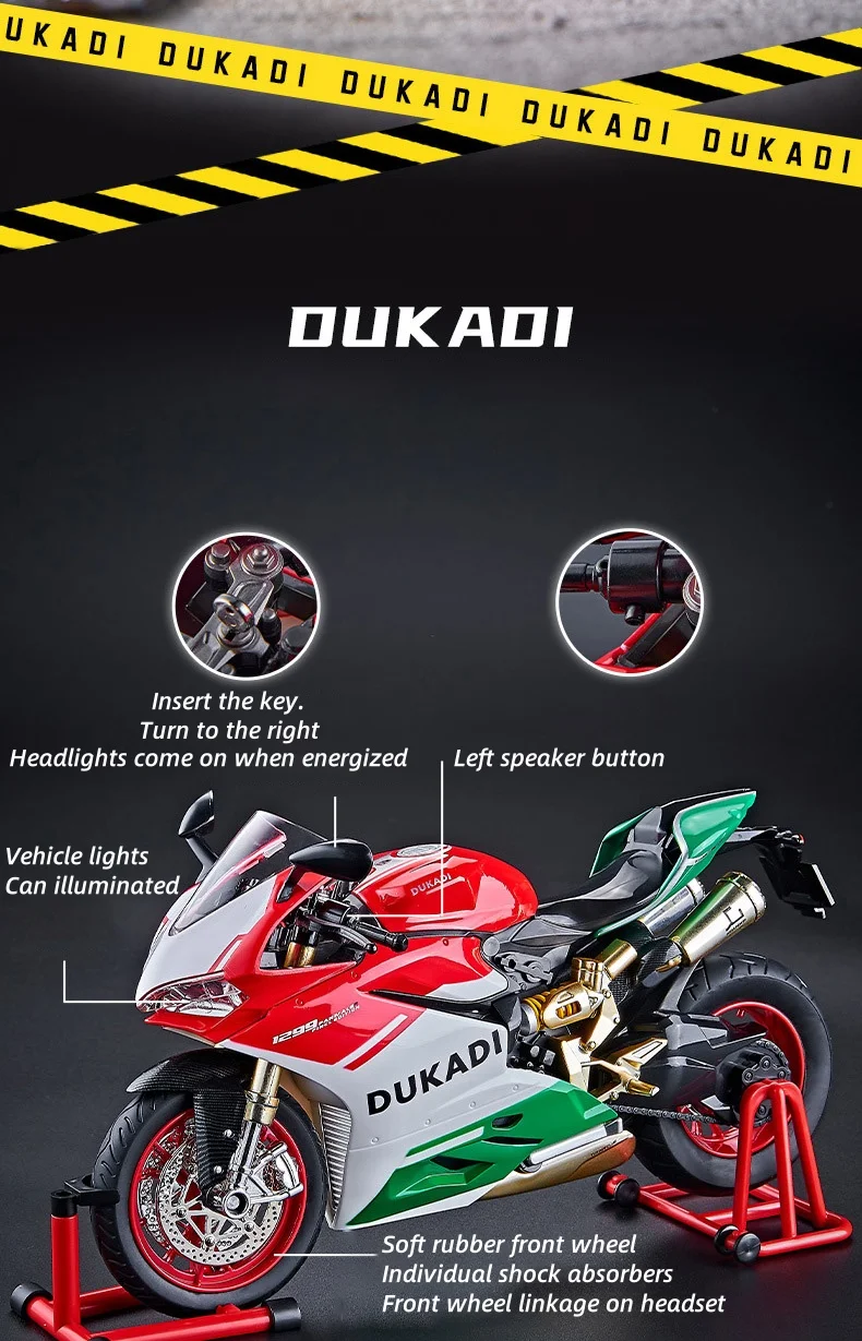 Key Start 1:9 1199 Panigale Alloy Sports Motorcycle Model Diecast Track Racing Motorcycle Model With Spray Sound Light Kids Toys