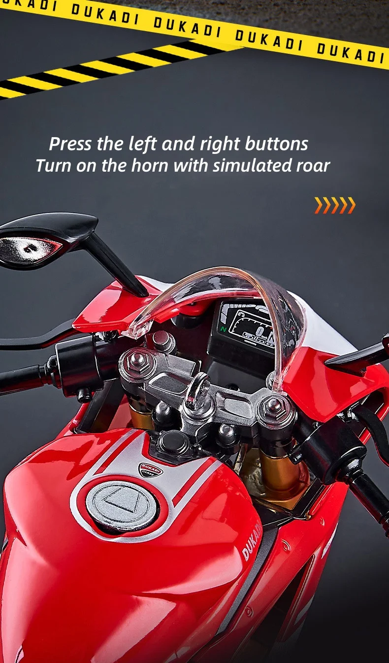 Key Start 1:9 1199 Panigale Alloy Sports Motorcycle Model Diecast Track Racing Motorcycle Model With Spray Sound Light Kids Toys