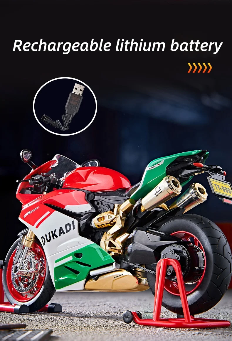 Key Start 1:9 1199 Panigale Alloy Sports Motorcycle Model Diecast Track Racing Motorcycle Model With Spray Sound Light Kids Toys