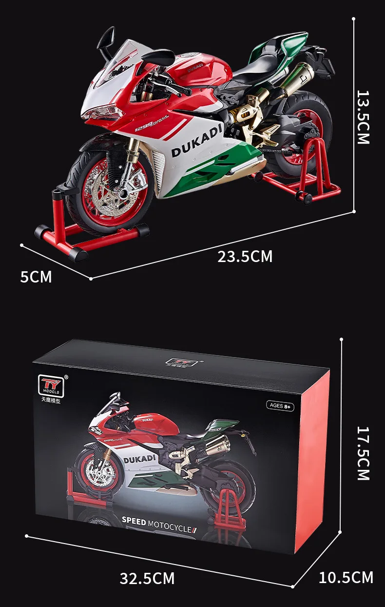 Key Start 1:9 1199 Panigale Alloy Sports Motorcycle Model Diecast Track Racing Motorcycle Model With Spray Sound Light Kids Toys