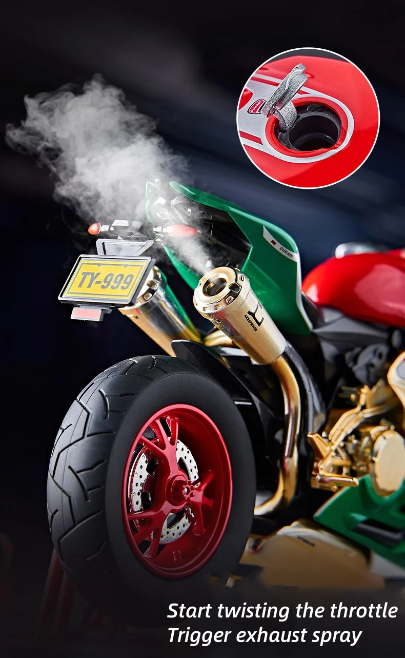 Key Start 1:9 1199 Panigale Alloy Sports Motorcycle Model Diecast Track Racing Motorcycle Model With Spray Sound Light Kids Toys