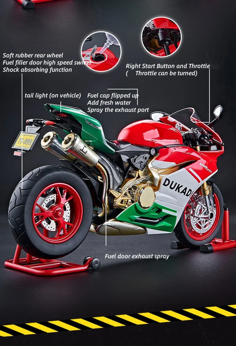 Key Start 1:9 1199 Panigale Alloy Sports Motorcycle Model Diecast Track Racing Motorcycle Model With Spray Sound Light Kids Toys