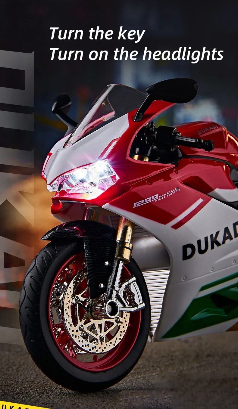 Key Start 1:9 1199 Panigale Alloy Sports Motorcycle Model Diecast Track Racing Motorcycle Model With Spray Sound Light Kids Toys