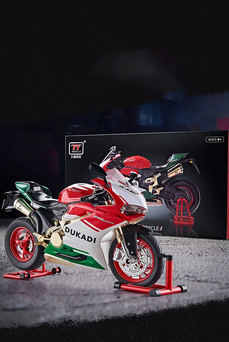 Key Start 1:9 1199 Panigale Alloy Sports Motorcycle Model Diecast Track Racing Motorcycle Model With Spray Sound Light Kids Toys