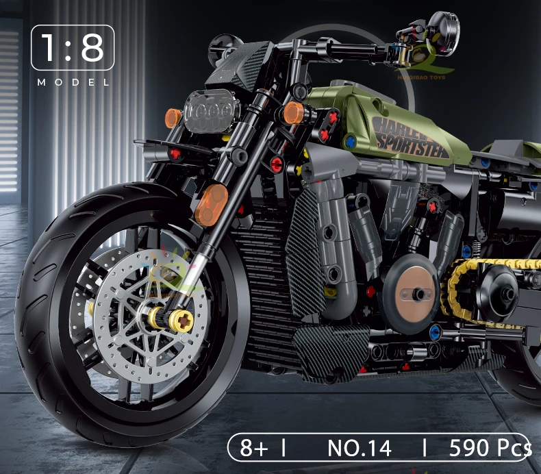 HUIQIBAO High-tech Classic Motorbike Building Model Blocks Moto City Racer Bricks Toy for Kids Boy Children Adult MOC Car Set