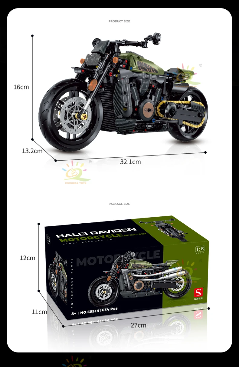 HUIQIBAO High-tech Classic Motorbike Building Model Blocks Moto City Racer Bricks Toy for Kids Boy Children Adult MOC Car Set