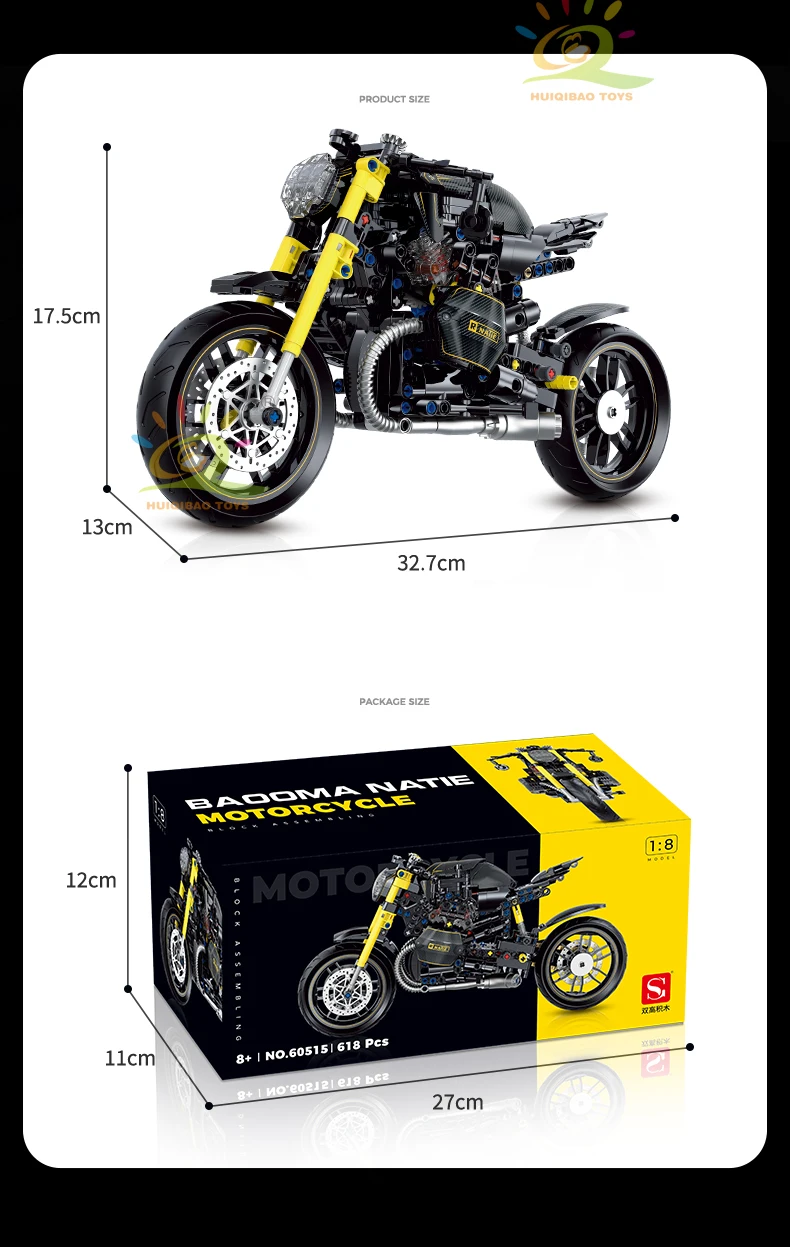 HUIQIBAO High-tech Classic Motorbike Building Model Blocks Moto City Racer Bricks Toy for Kids Boy Children Adult MOC Car Set