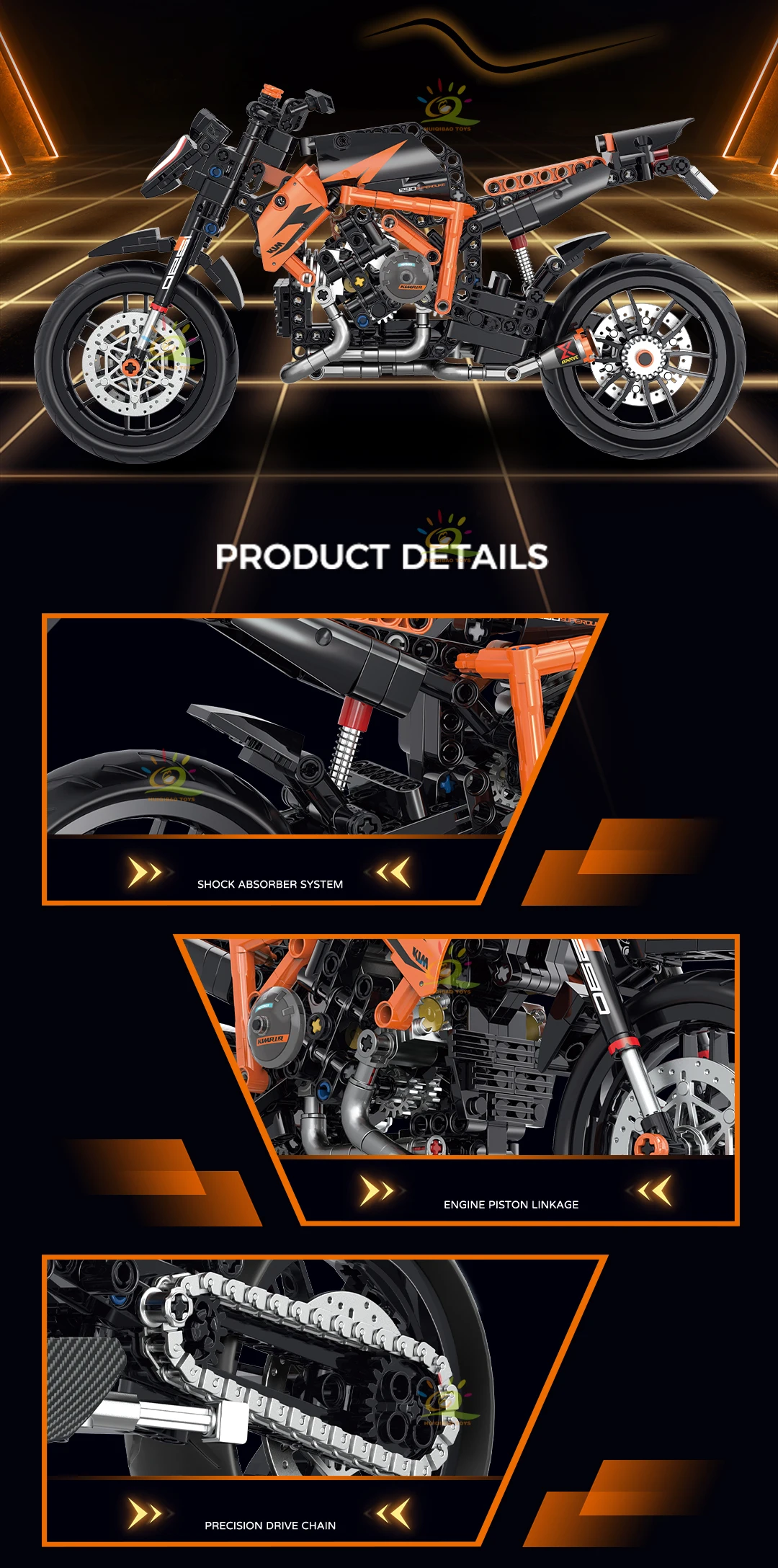 HUIQIBAO High-tech Classic Motorbike Building Model Blocks Moto City Racer Bricks Toy for Kids Boy Children Adult MOC Car Set