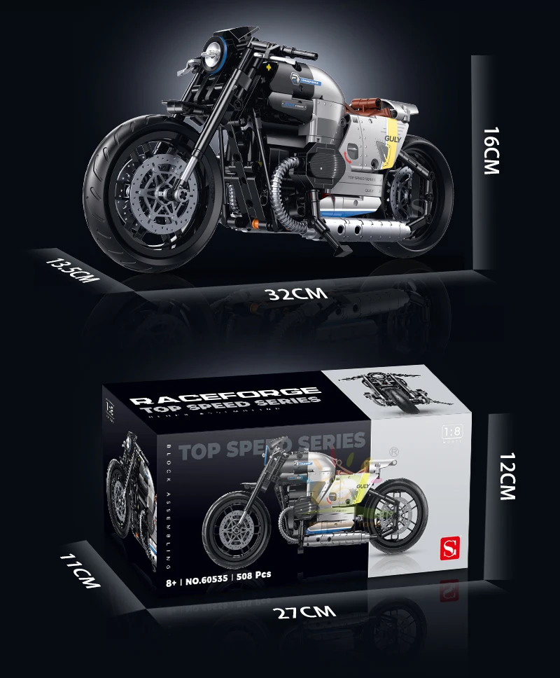 HUIQIBAO High-tech Classic Motorbike Building Model Blocks Moto City Racer Bricks Toy for Kids Boy Children Adult MOC Car Set