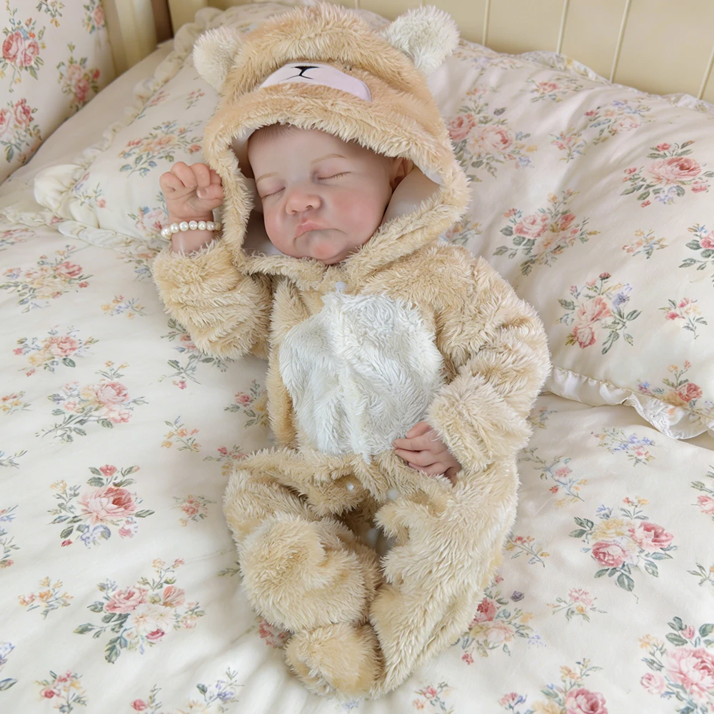 18-inch Rebirth Baby Doll 46cm Vinyl Realistic Sleep Newborn Dolls, Cute Bear Clothes, Children's Birthday Gift