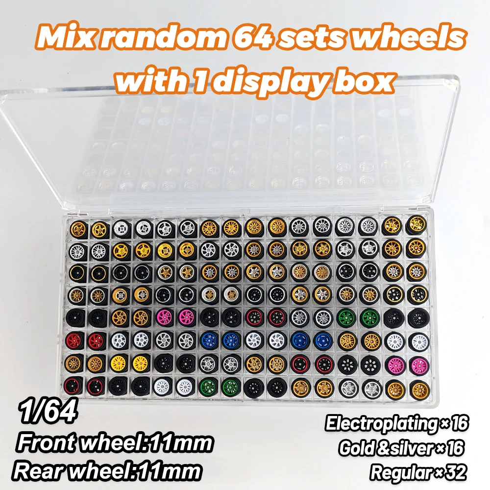 1/64Diecast Model Car Random Wheels and Hub Storage box with Rubber Tire Hobby Modified Parts Wholesale Wheels &Presentation Box