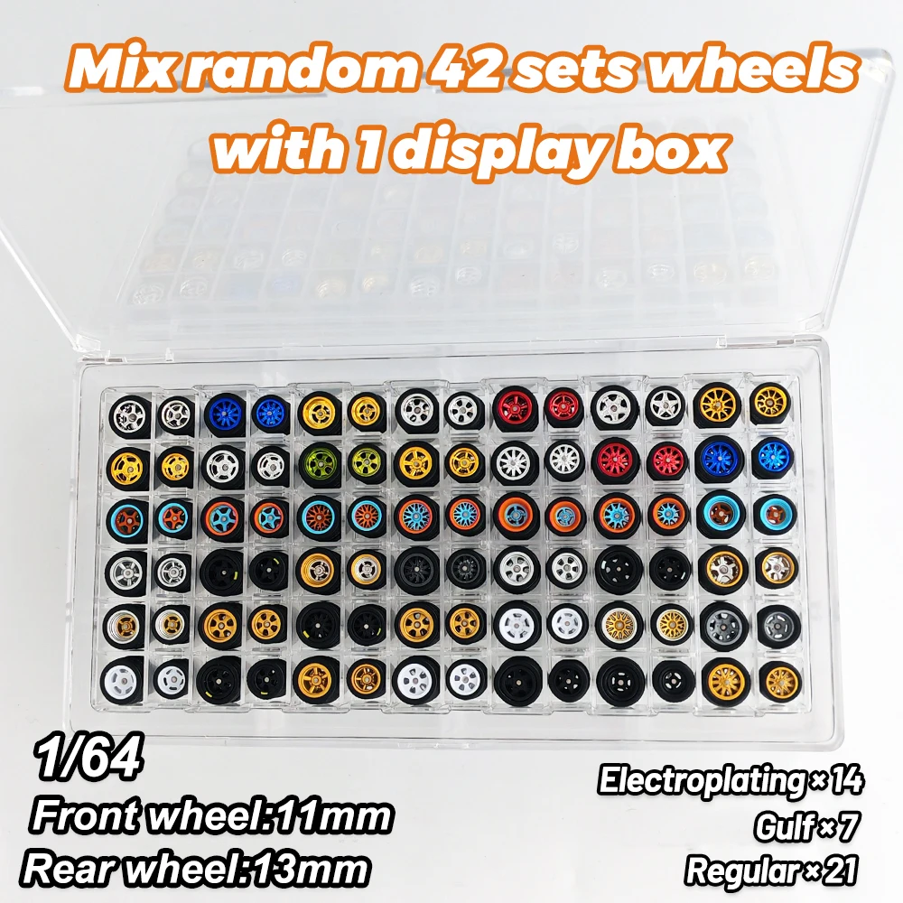 1/64Diecast Model Car Random Wheels and Hub Storage box with Rubber Tire Hobby Modified Parts Wholesale Wheels &Presentation Box