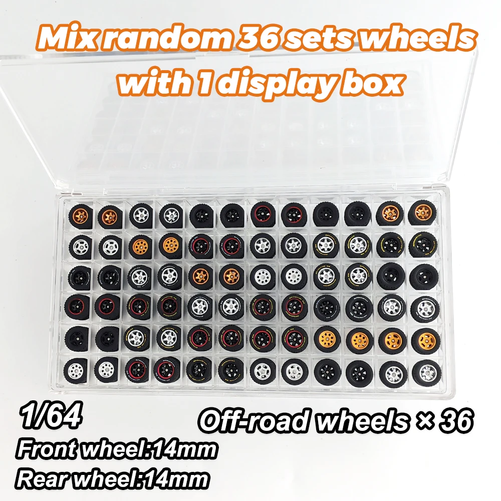 1/64Diecast Model Car Random Wheels and Hub Storage box with Rubber Tire Hobby Modified Parts Wholesale Wheels &Presentation Box