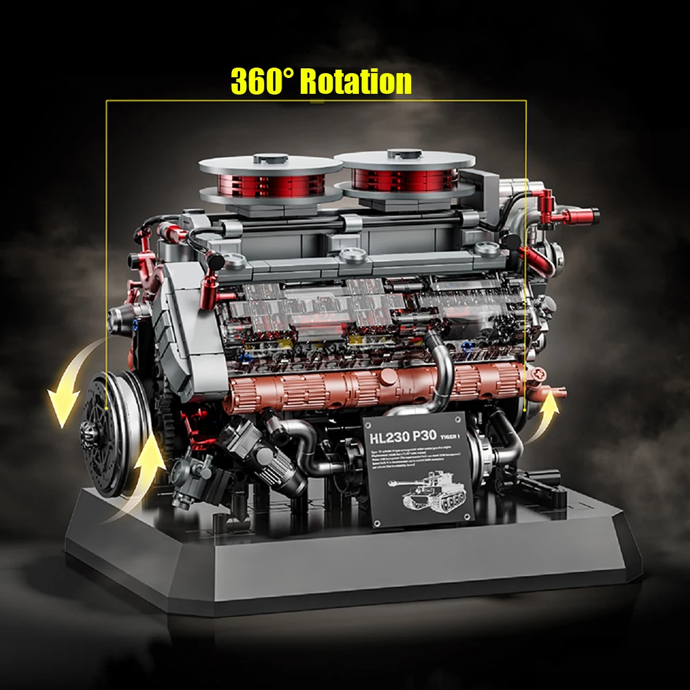 1236 PCS Mechanical Building Block, Engine Model, High Difficulty Assembly Small Particles Blocks, Adult DIY Assembly Toy, Home