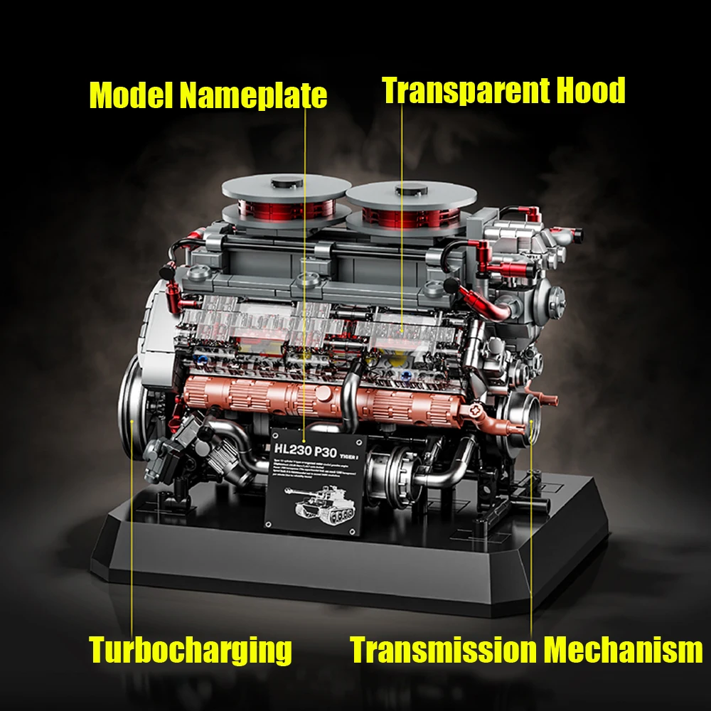 1236 PCS Mechanical Building Block, Engine Model, High Difficulty Assembly Small Particles Blocks, Adult DIY Assembly Toy, Home