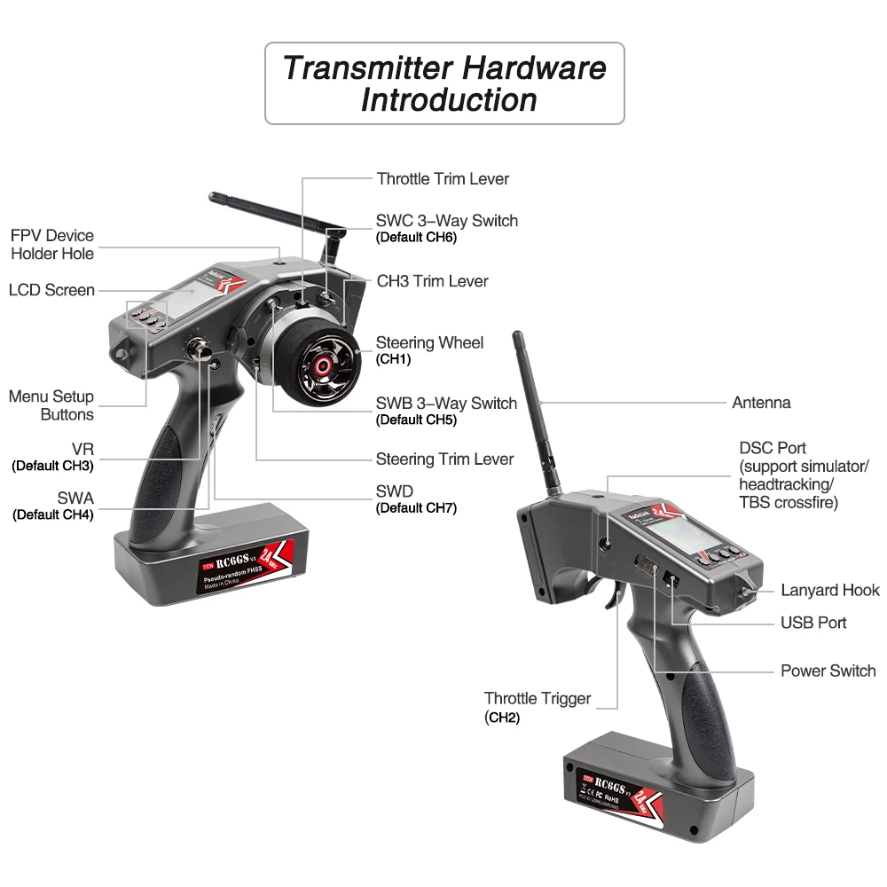 Radiolink RC6GS V3 2.4G 7 Channel Radio Transmitter R7FG Receiver Gyro Telemetry Included Remote Controller for RC Car Boat
