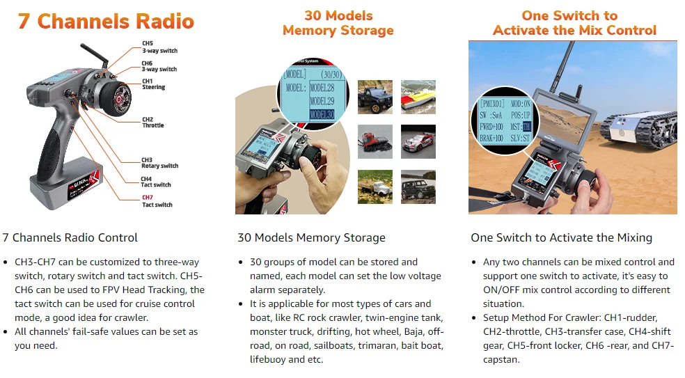 Radiolink RC6GS V3 2.4G 7 Channel Radio Transmitter R7FG Receiver Gyro Telemetry Included Remote Controller for RC Car Boat