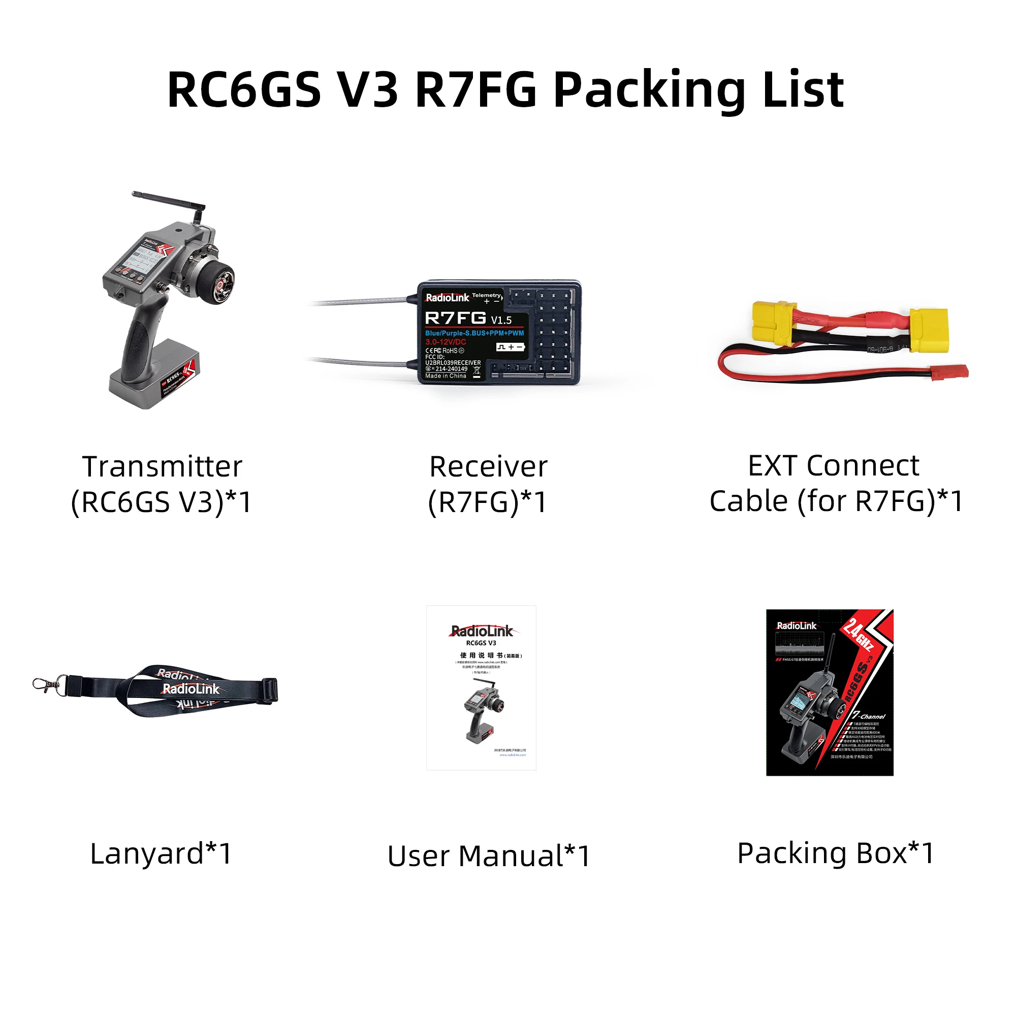 Radiolink RC6GS V3 2.4G 7 Channel Radio Transmitter R7FG Receiver Gyro Telemetry Included Remote Controller for RC Car Boat