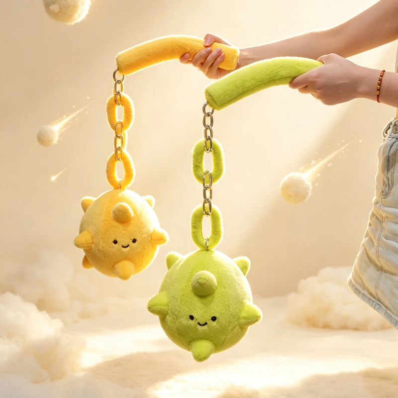 Kawaii Flail Mace Plush Toy Cartoon Cute Meteor Hammer Stuffed Doll Medieval Flail Plush Prop Morning Star Mace Creative Gifts