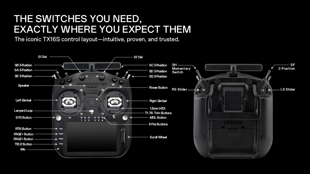 Radiomaster TX16S MK3 2.4GHz 900MHz V6 Hall Gimbal 5 inch IPS Touchscreen Gemini Dual Band ExpressLRS Radio Controller