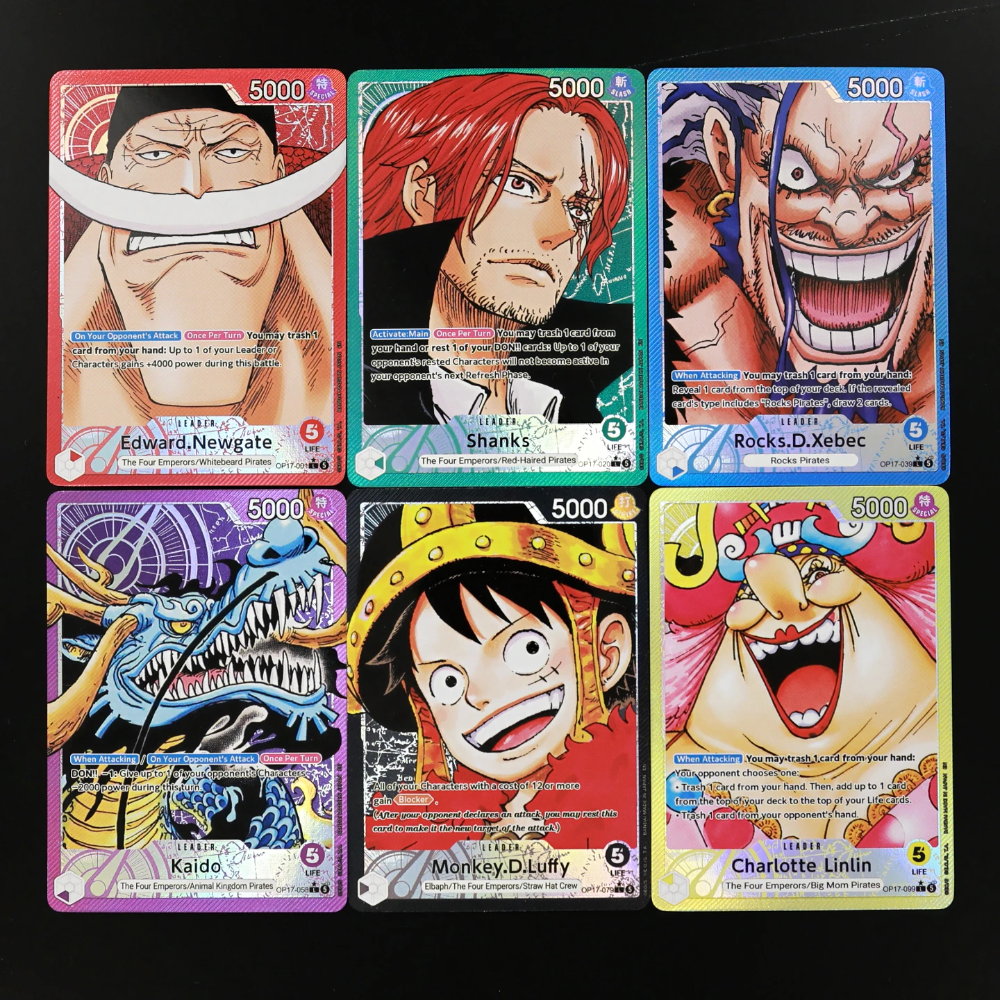 One Piece TCG OPCG English Leader Card OP17 Leader Card Set Luffy Newgate Rocks Linlin Kaido Shanks Textured Foil Card