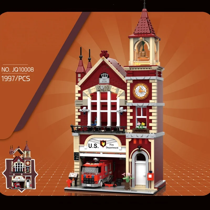 European Vintage Modular Building Blocks Set, City Street‑View Shopping Mall & Fire Station Model, Retro Architecture Bricks Kit