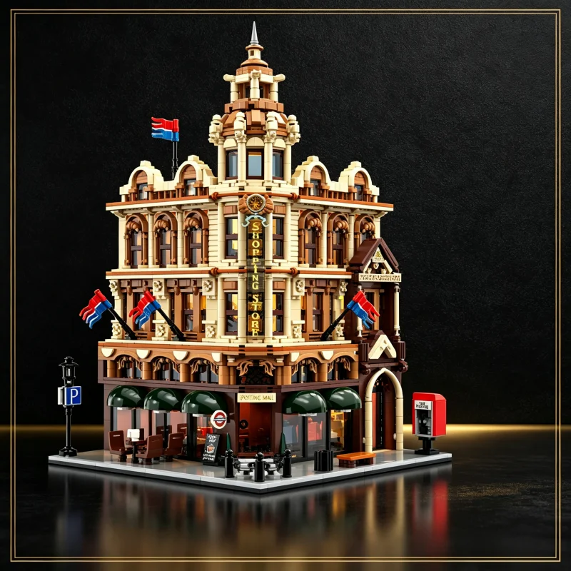 European Vintage Modular Building Blocks Set, City Street‑View Shopping Mall & Fire Station Model, Retro Architecture Bricks Kit