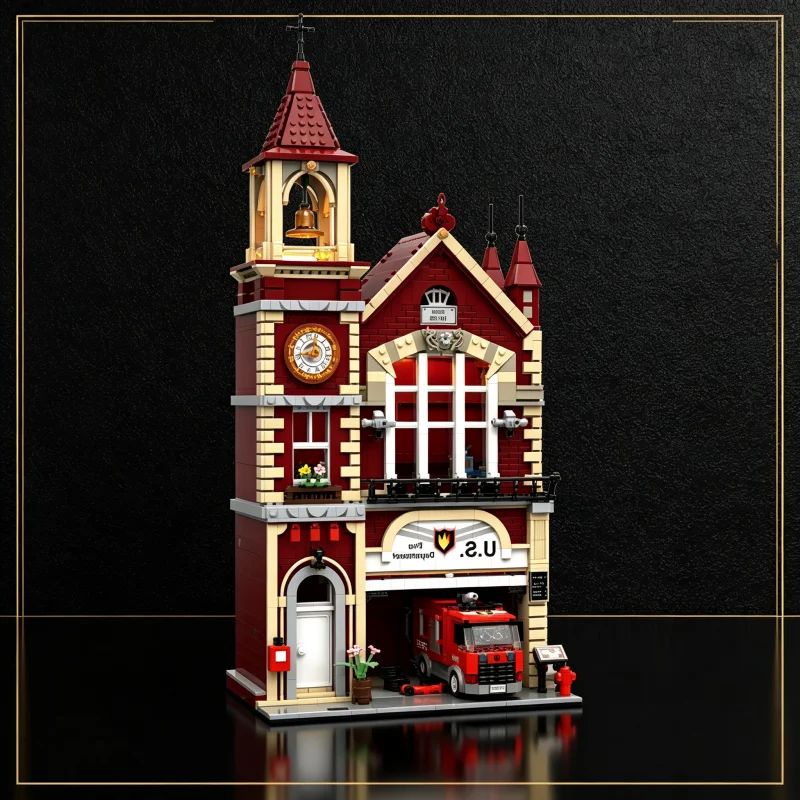 European Vintage Modular Building Blocks Set, City Street‑View Shopping Mall & Fire Station Model, Retro Architecture Bricks Kit