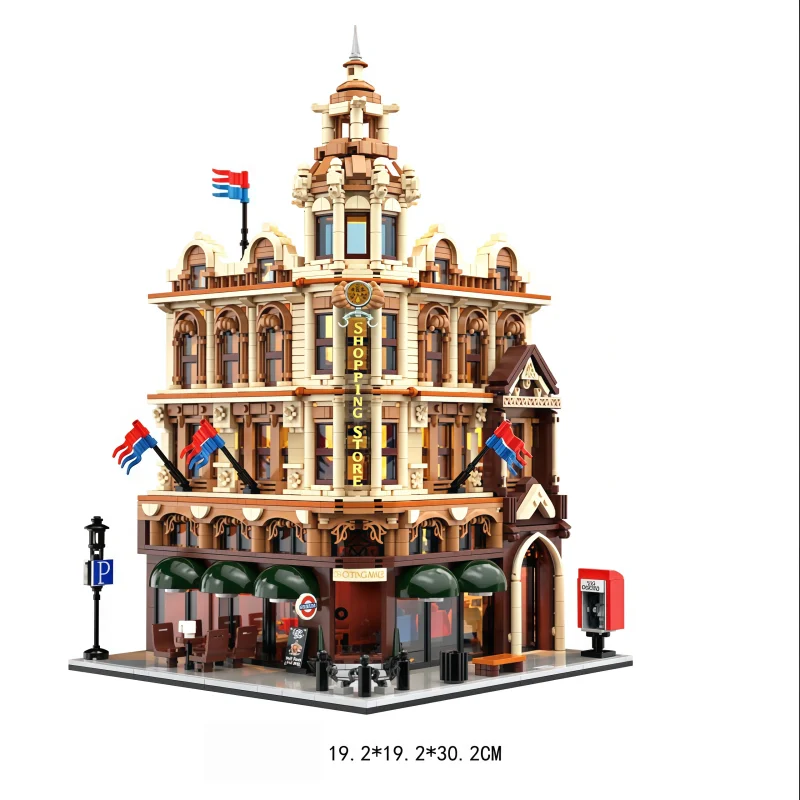 European Vintage Modular Building Blocks Set, City Street‑View Shopping Mall & Fire Station Model, Retro Architecture Bricks Kit