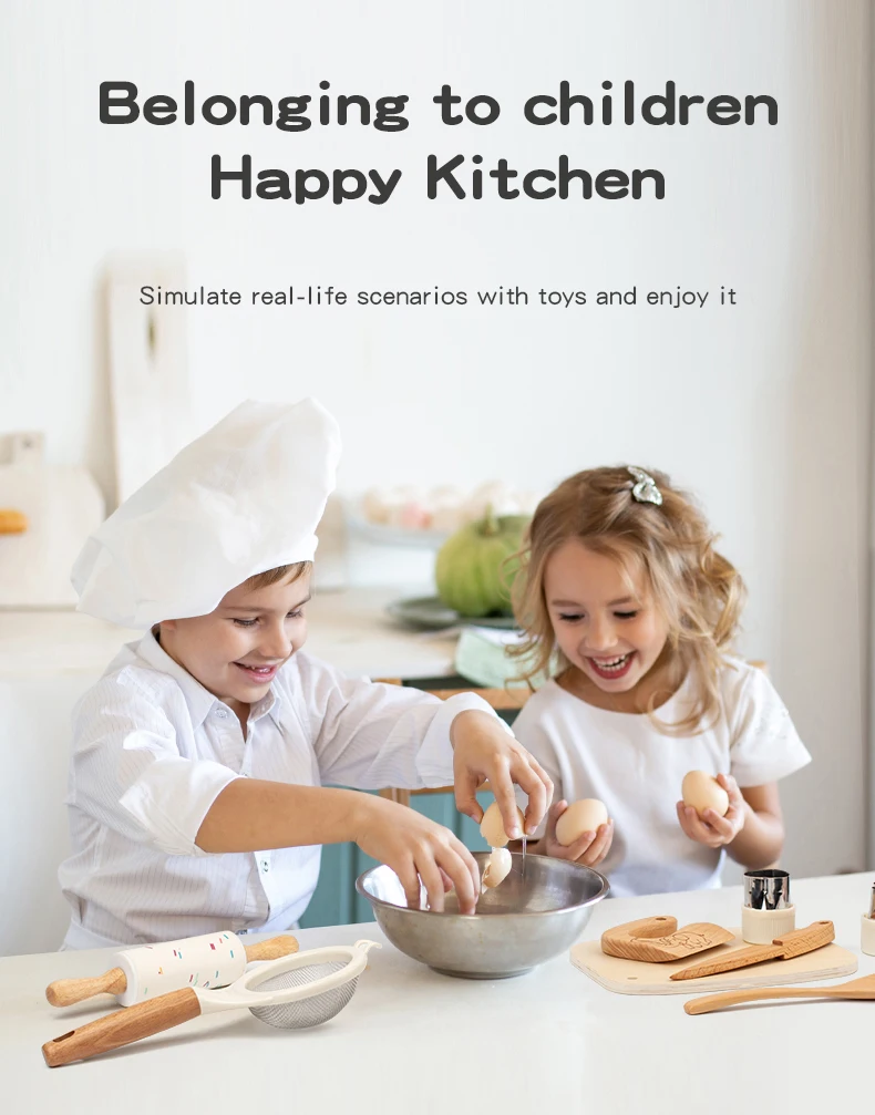 Wooden Kids Safe Knife and Kids Baking Set for Real Cooking,Kids Kitchen Toy Montessori Education Tools Gifts For Boys Girls