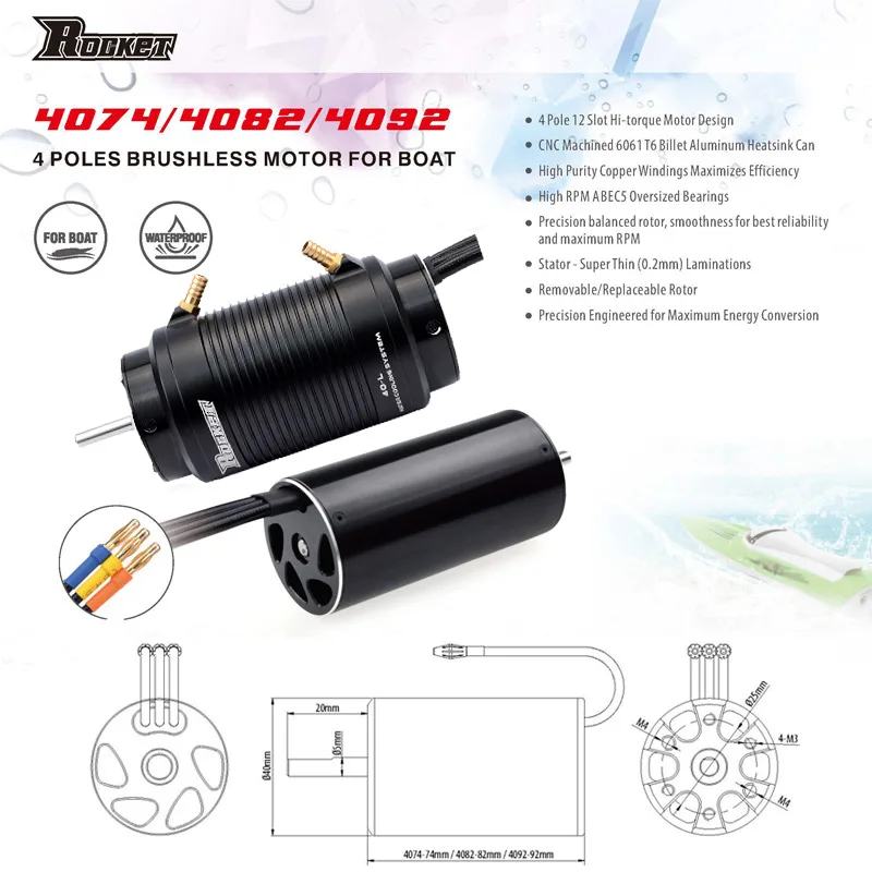 Rocket 4074 4082 4092 1900KV 1600KV 1520KV 1250KV 2250KV 1700KV Brushless Motor Water Cooling Jacket for 1000mm(or Above) RC Car
