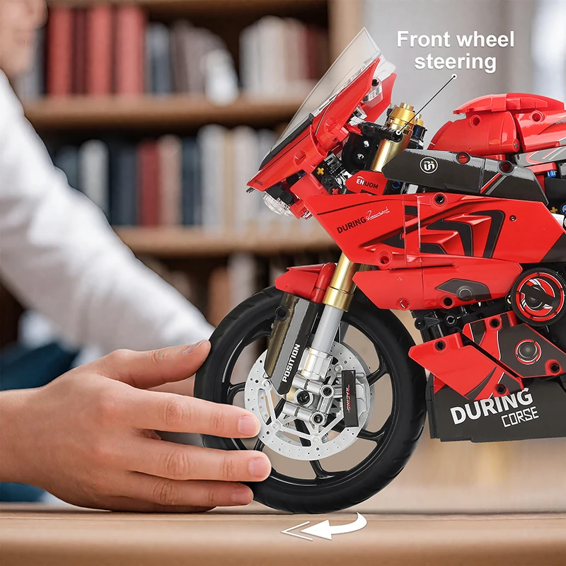 2000PCS Red V4 Motorcycle Building Blocks, 1:5 Scale Large Sports Racing Motorbike Model Kit, Collectible Toys for Teens & Adult