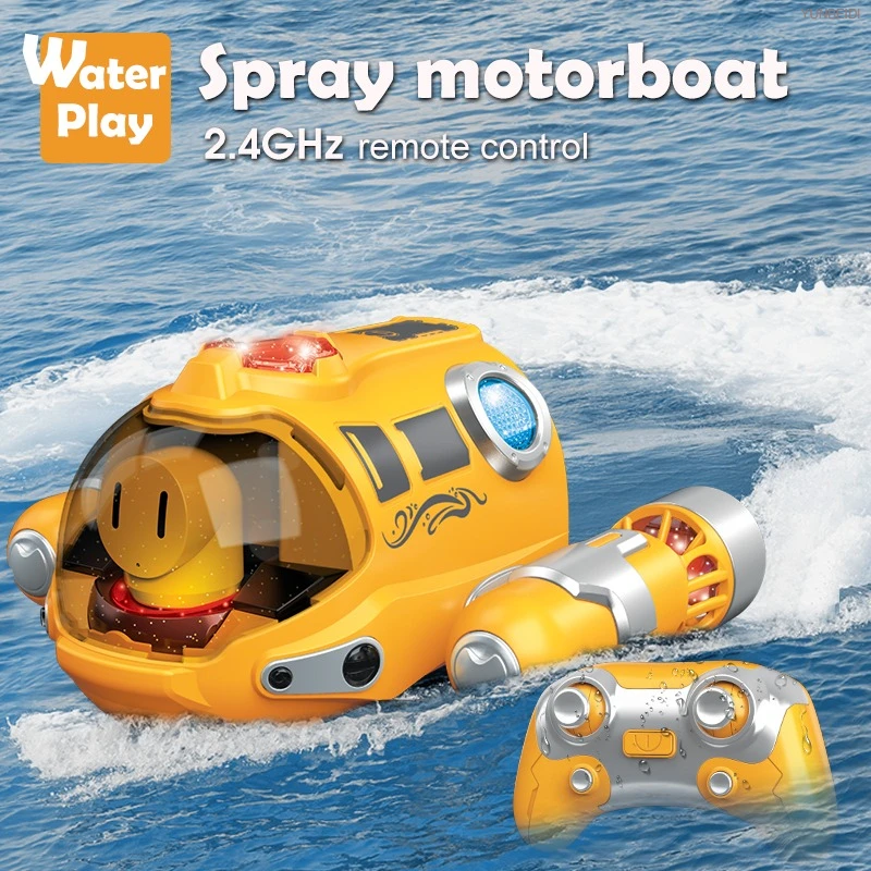 Remote-controlled Electric Boat 2.4G_Hz Waterproof Spray Light RC Electric Steam Boat Toy for Boys and Girls Kids Festival Gifts