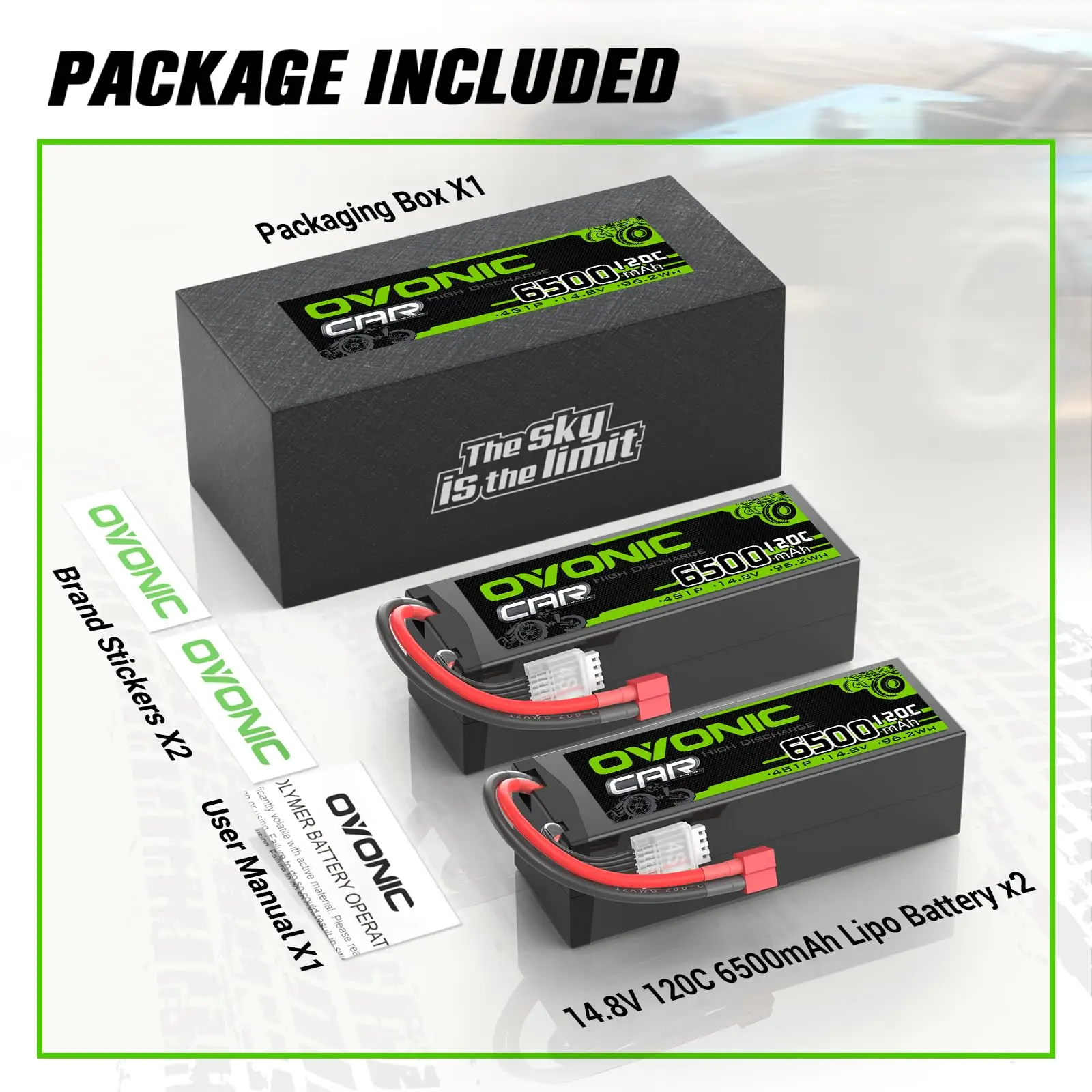 OVONIC 4s Lipo Battery 14.8V 120C 6500mAh with Deans T Plug for RC Car Truck Quadcopter Helicopter Truck Boat Plane (2 Pieces)