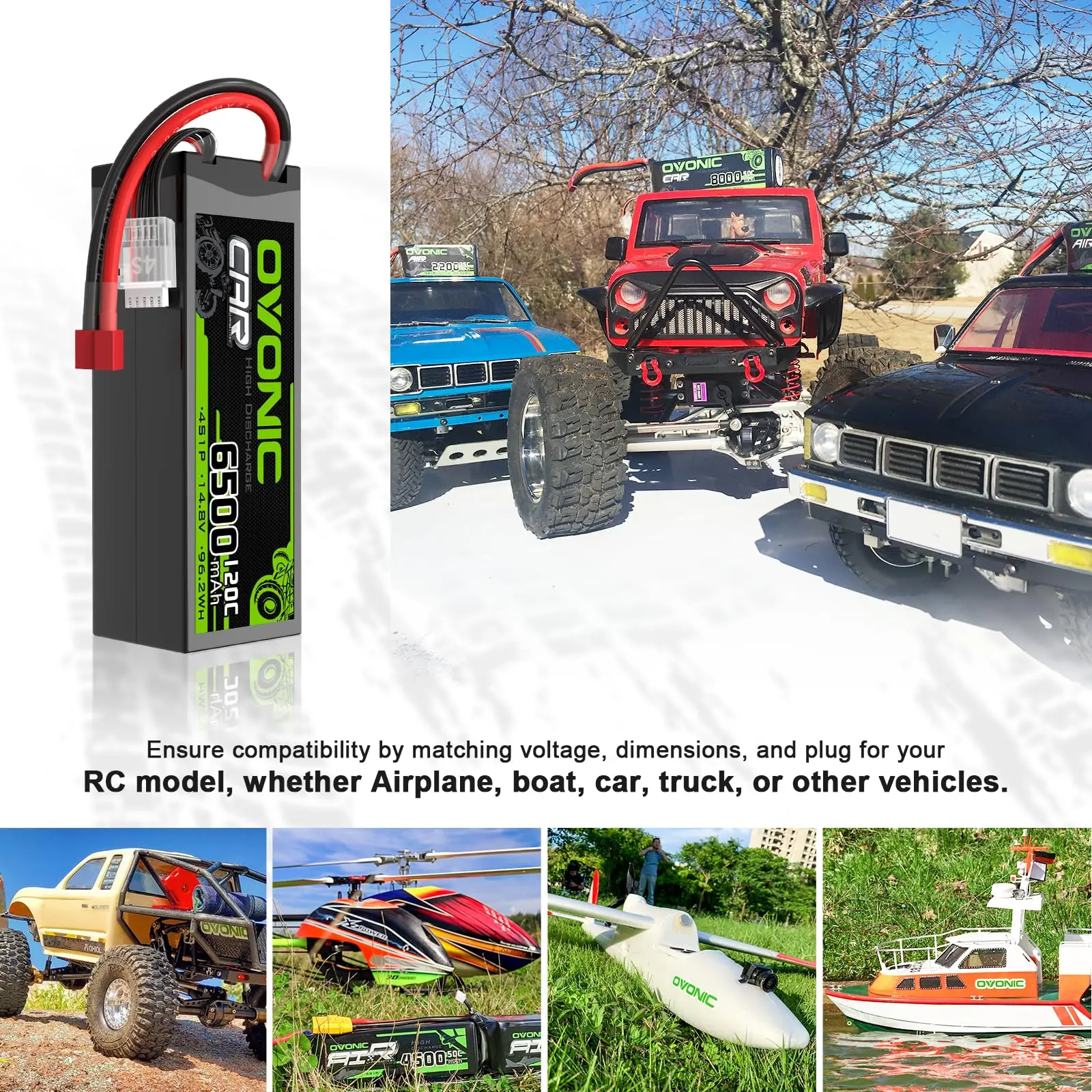 OVONIC 4s Lipo Battery 14.8V 120C 6500mAh with Deans T Plug for RC Car Truck Quadcopter Helicopter Truck Boat Plane (2 Pieces)