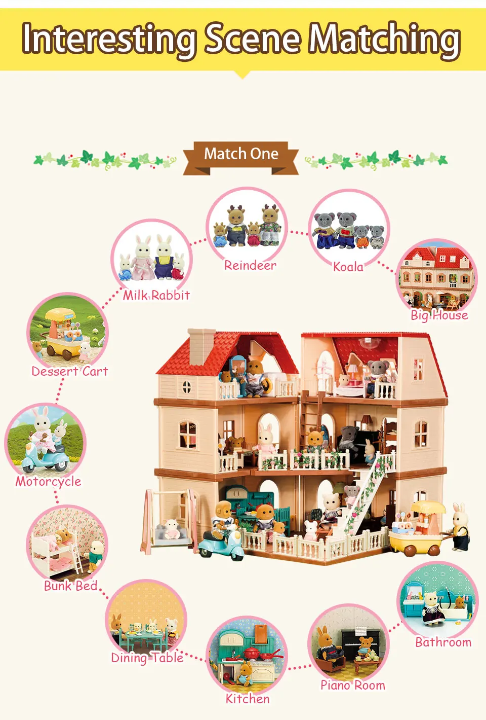 1/12 Dollhouse Furniture Family House Villa Simulate Forest Rabbit Animal Family Miniature Scene Toy Display Furniture Toy Gift