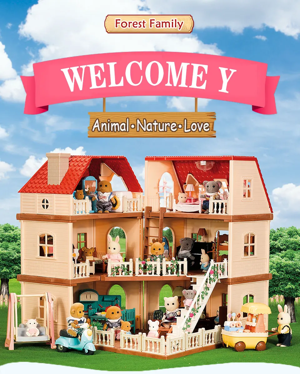 1/12 Dollhouse Furniture Family House Villa Simulate Forest Rabbit Animal Family Miniature Scene Toy Display Furniture Toy Gift