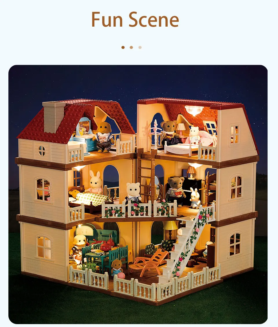 1/12 Dollhouse Furniture Family House Villa Simulate Forest Rabbit Animal Family Miniature Scene Toy Display Furniture Toy Gift