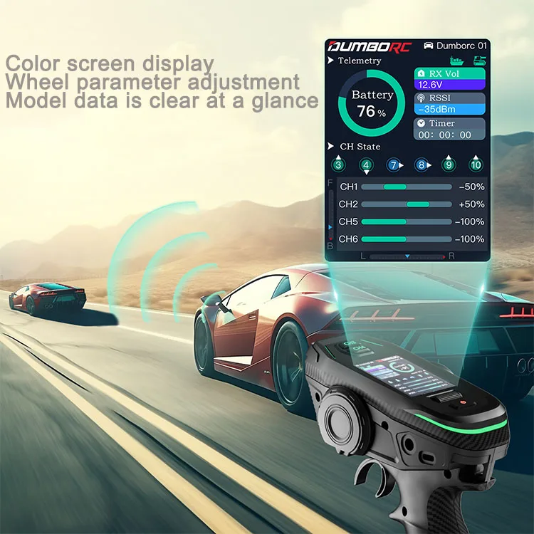 DUMBORC DDF-350 Transmitter 2.4G 10CH Digital Radio Remote Control with Gyro Receiver P6F for RC Car Boat Tank LCD FHSS System