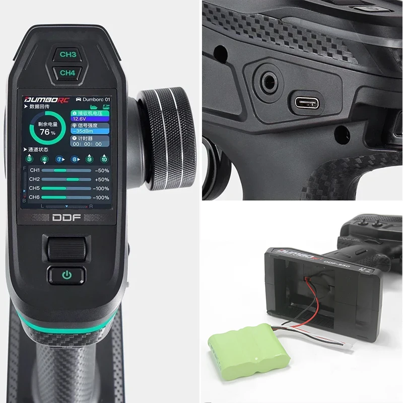 DUMBORC DDF-350 Transmitter 2.4G 10CH Digital Radio Remote Control with Gyro Receiver P6F for RC Car Boat Tank LCD FHSS System