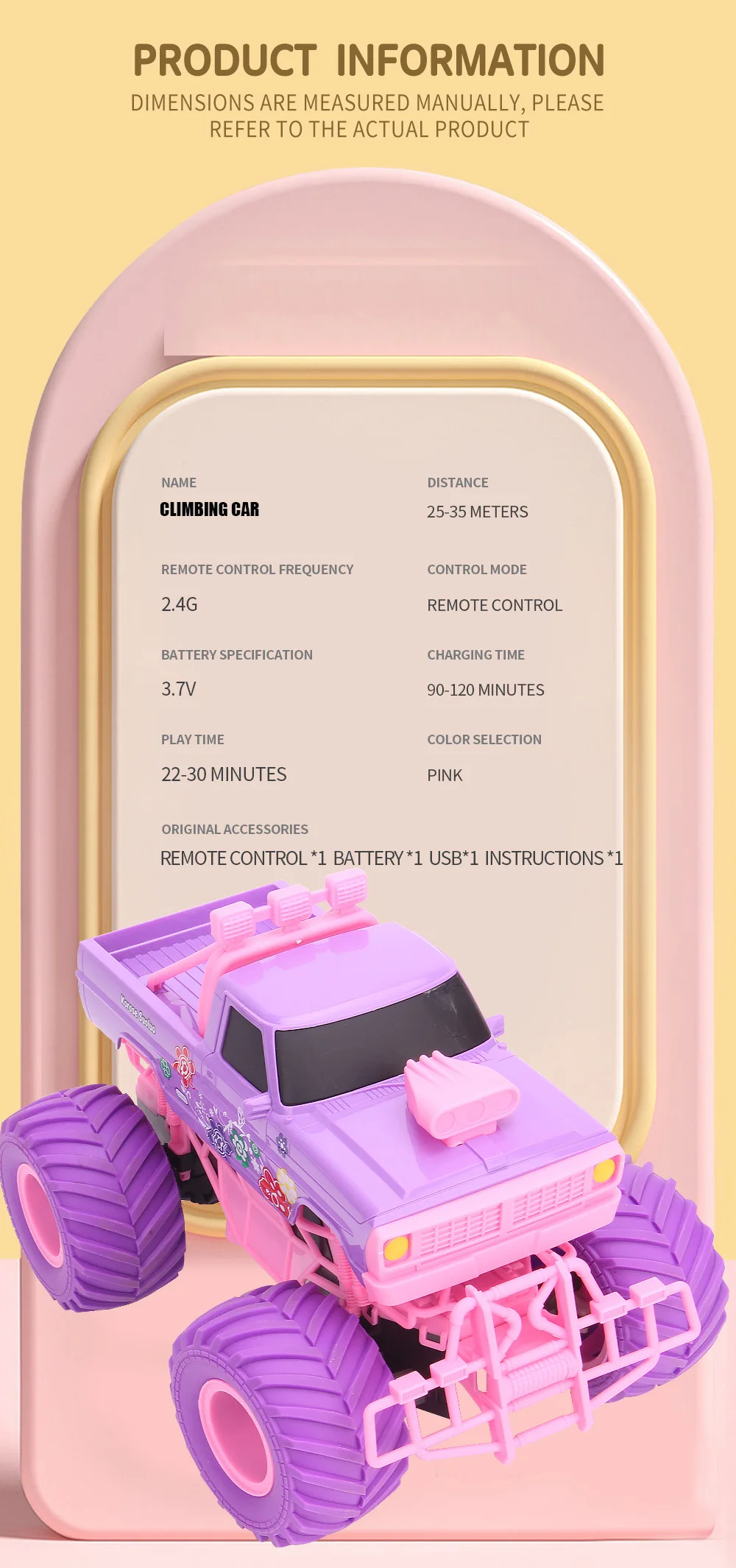 Pink RC Car Pickup Truck Electric Climbing Drop-resistant Stunt Remote Control Toy For Children Party Gift Christmas Ornament
