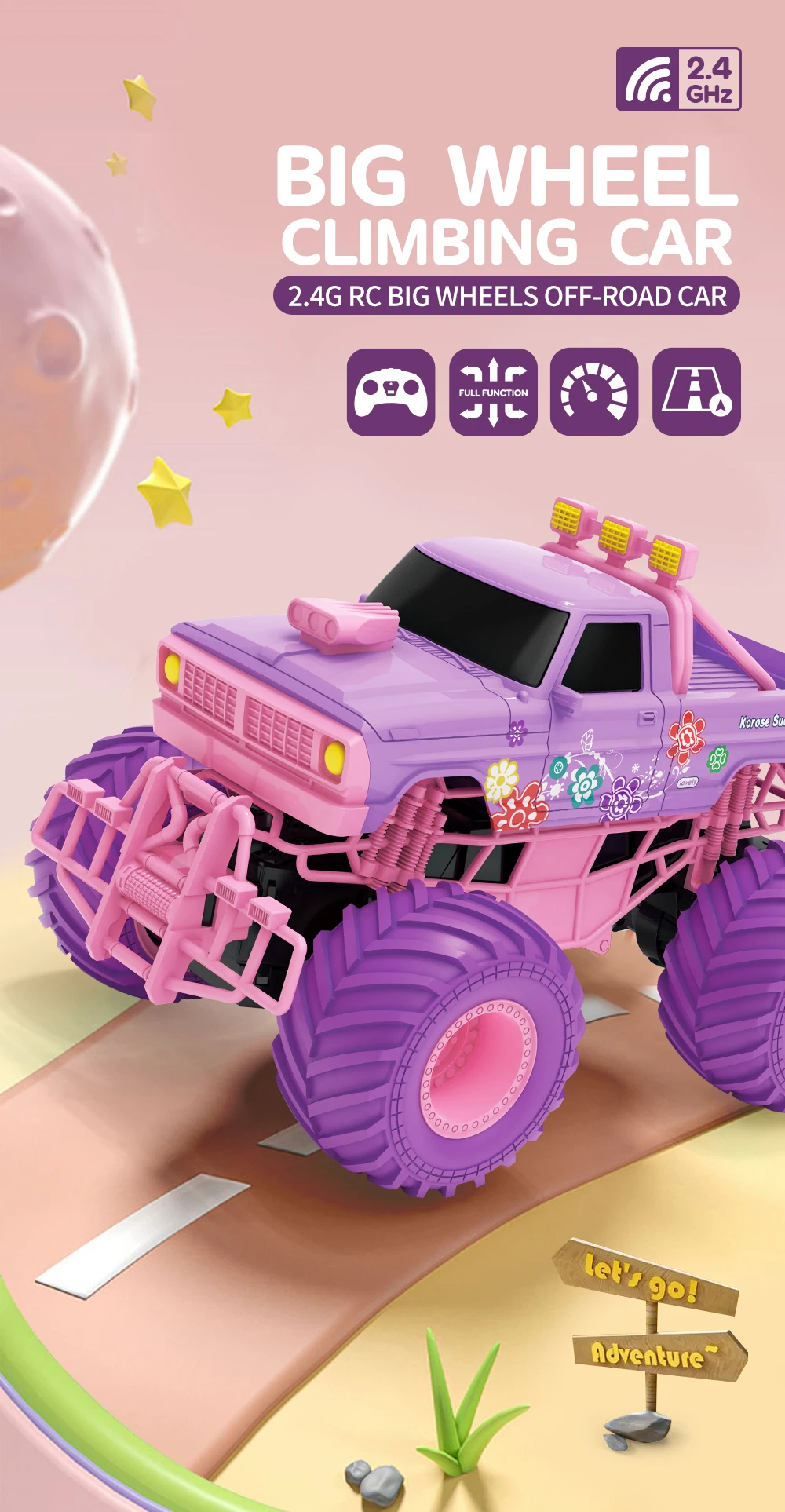 Pink RC Car Pickup Truck Electric Climbing Drop-resistant Stunt Remote Control Toy For Children Party Gift Christmas Ornament