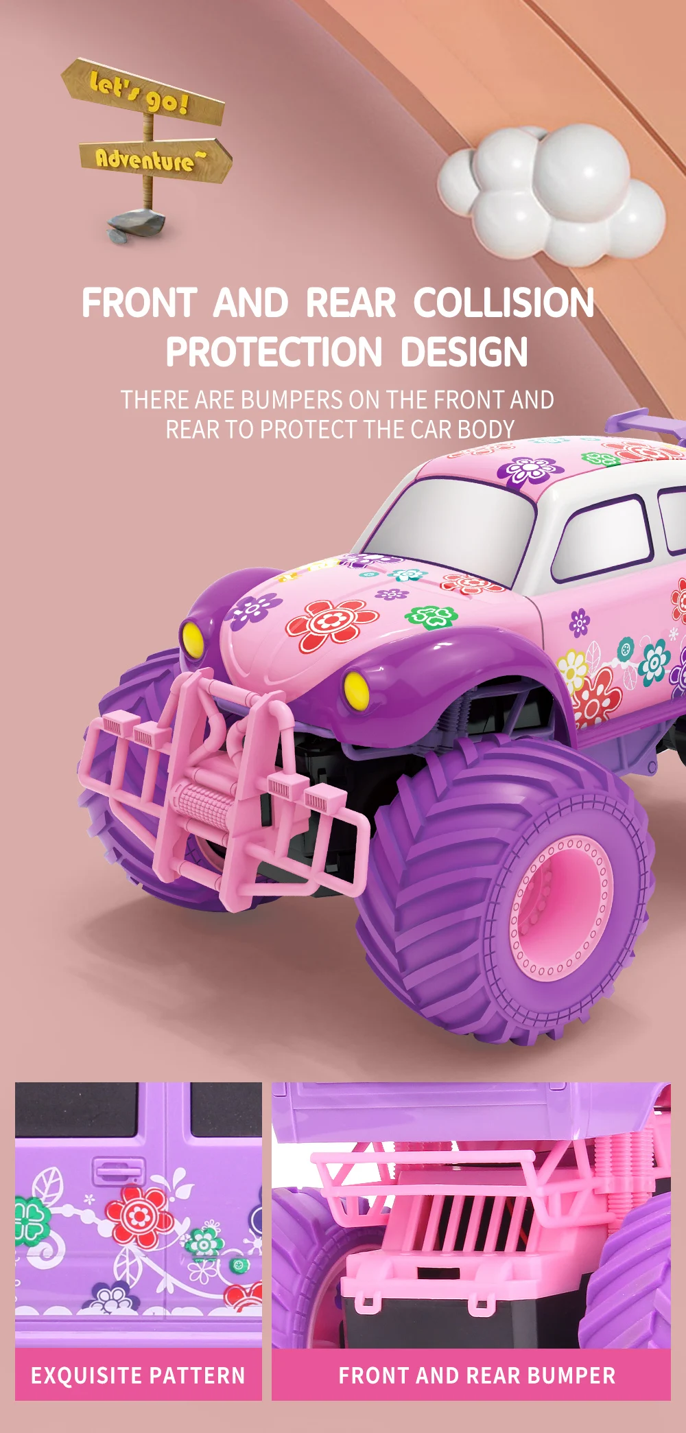 Pink RC Car Pickup Truck Electric Climbing Drop-resistant Stunt Remote Control Toy For Children Party Gift Christmas Ornament