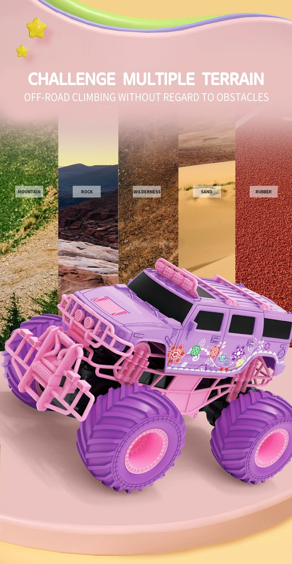 Pink RC Car Pickup Truck Electric Climbing Drop-resistant Stunt Remote Control Toy For Children Party Gift Christmas Ornament