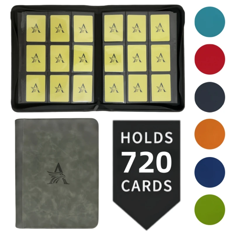 9 Pocket Premium Zip Trading Card Binder, 720 Double Sided Pocket PU Collection Binder, Card Folder for MTG, TCG, Sports Cards