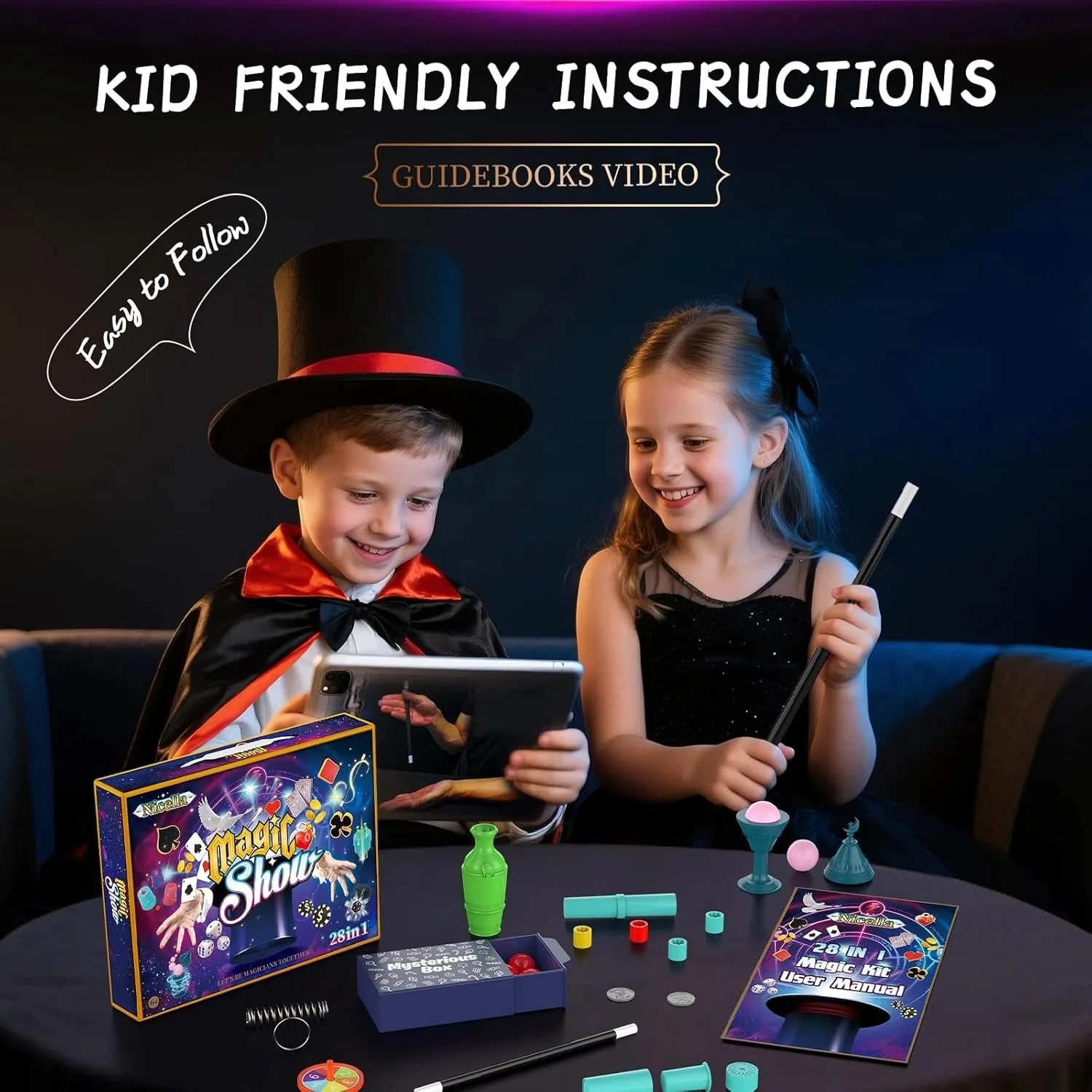 Magic Set 28 in1 Magic SHOW Wand Toy Easy Tricks with Tutorial Videos Birthday Gifts for Kids Ages 6-8 8-10 10-12